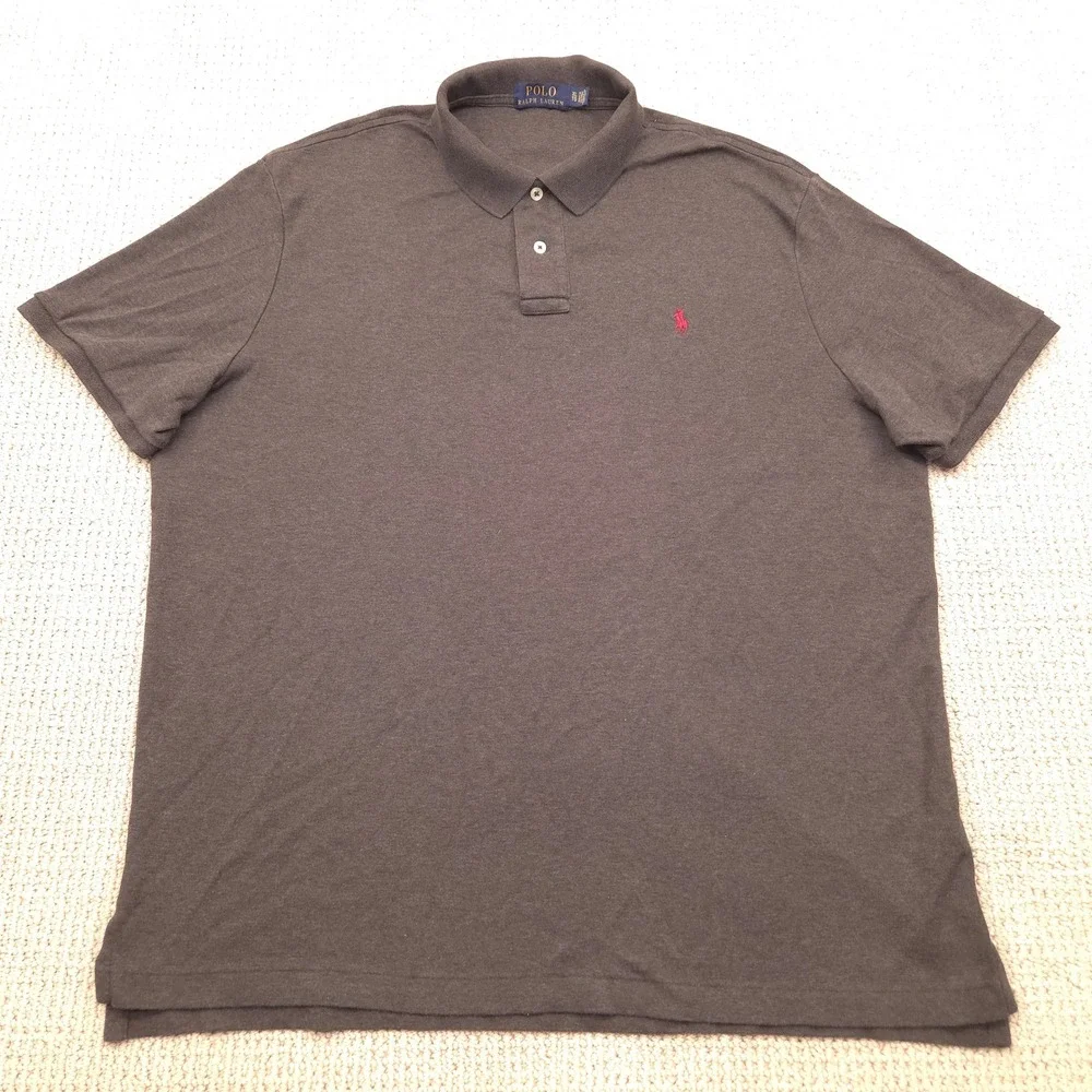 Polo Ralph‎ Lauren Classic Fit Heather Gray Cotton Polo Shirt Men XL